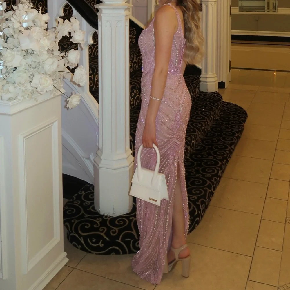 Pink Sequin Embellished Gown with Slit - Picture 3 of 7